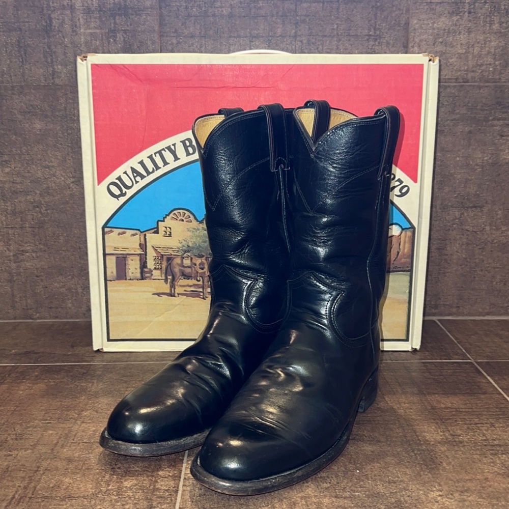 Justin Boots Black Leather Cowboy Boots